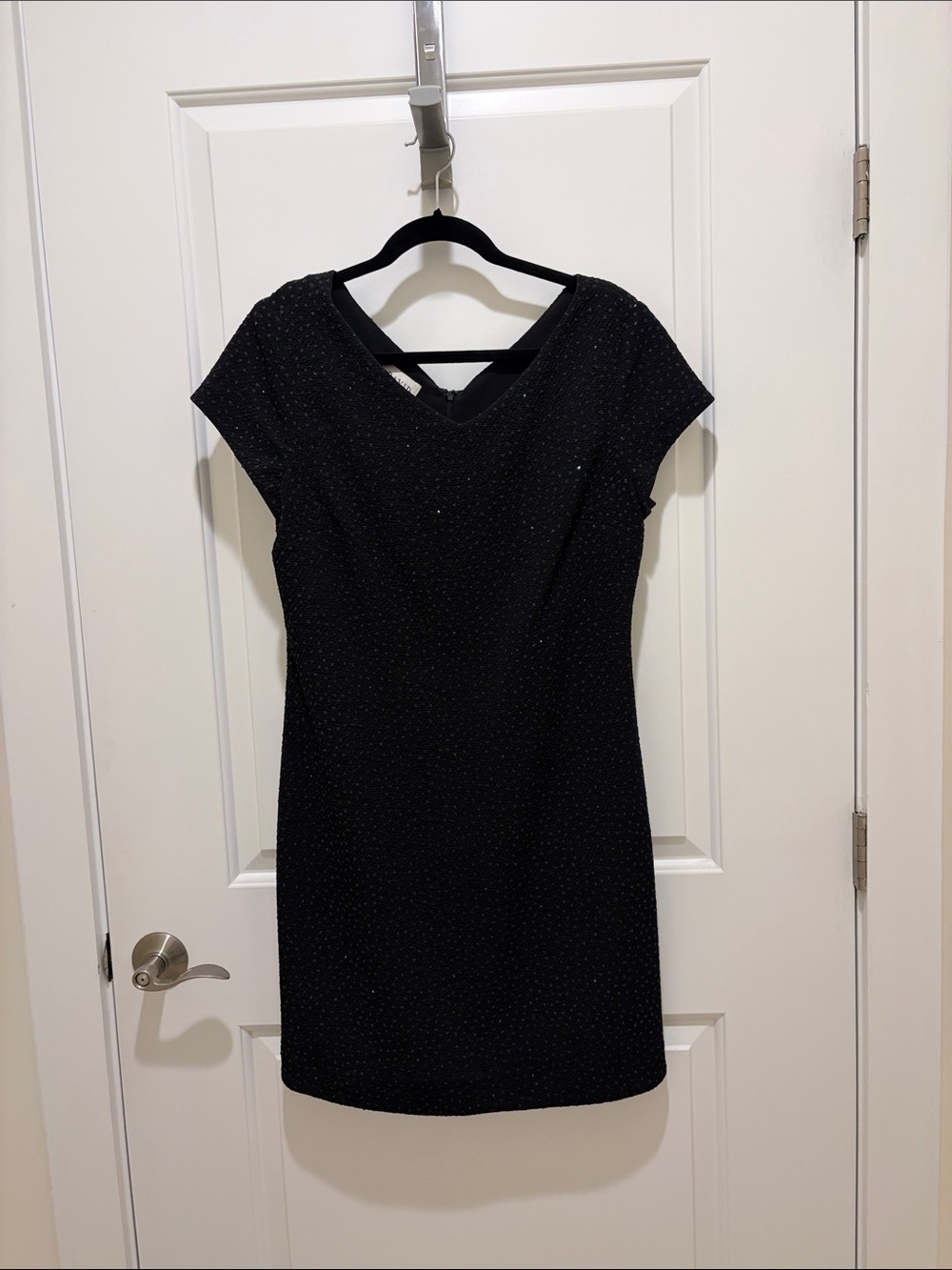 Black Sparkle V-Neck Cap Sleeve Dress